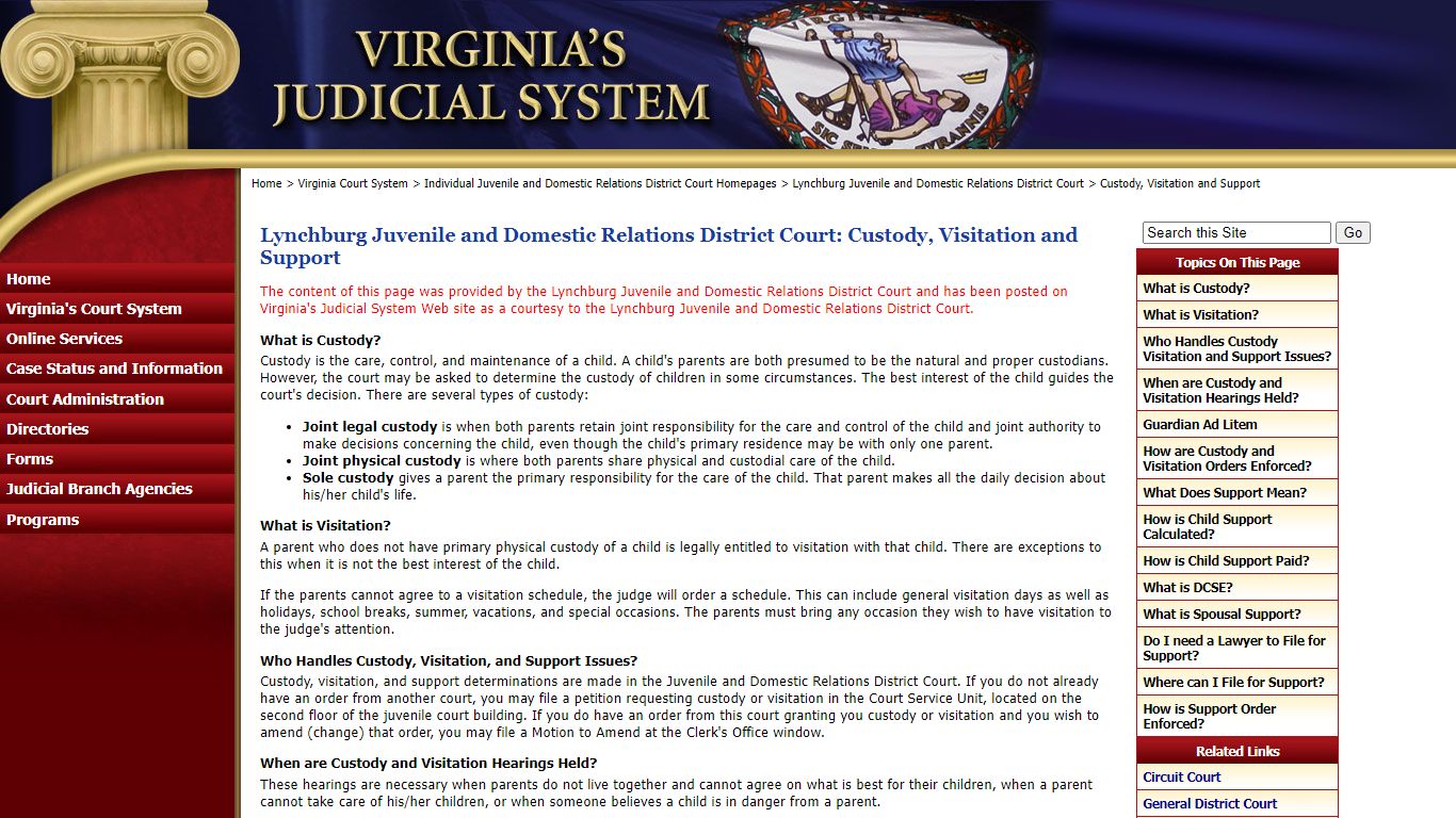 Custody, Visitation and Support - Judiciary of Virginia